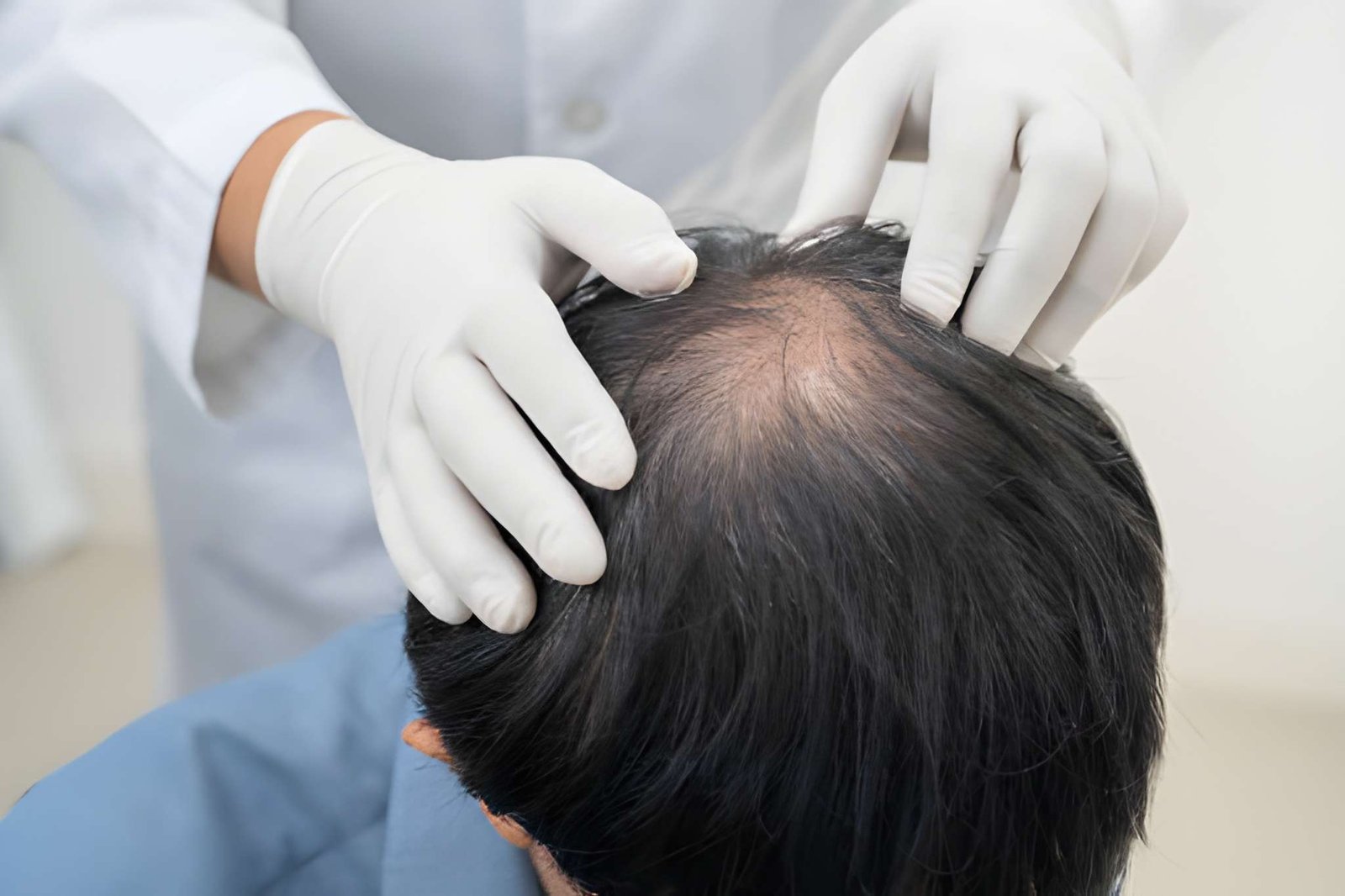 Advanced male pattern baldness with extensive frontal and crown loss