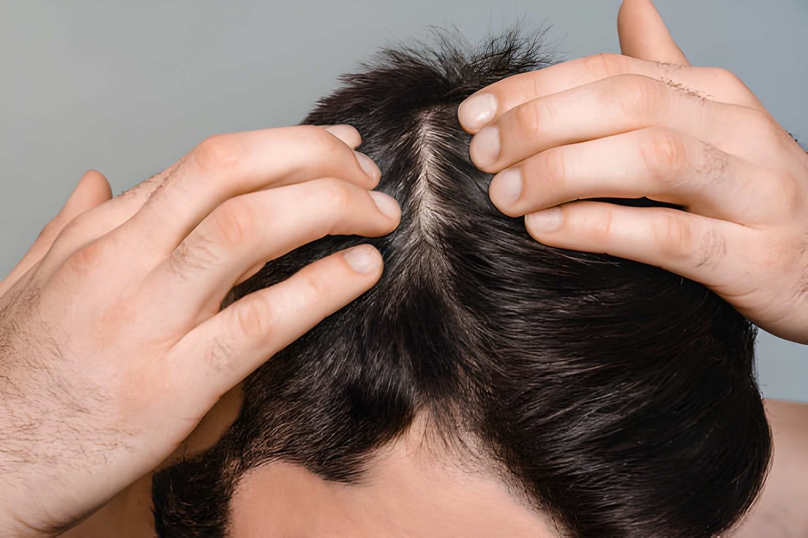 Male pattern baldness affecting both hairline and crown