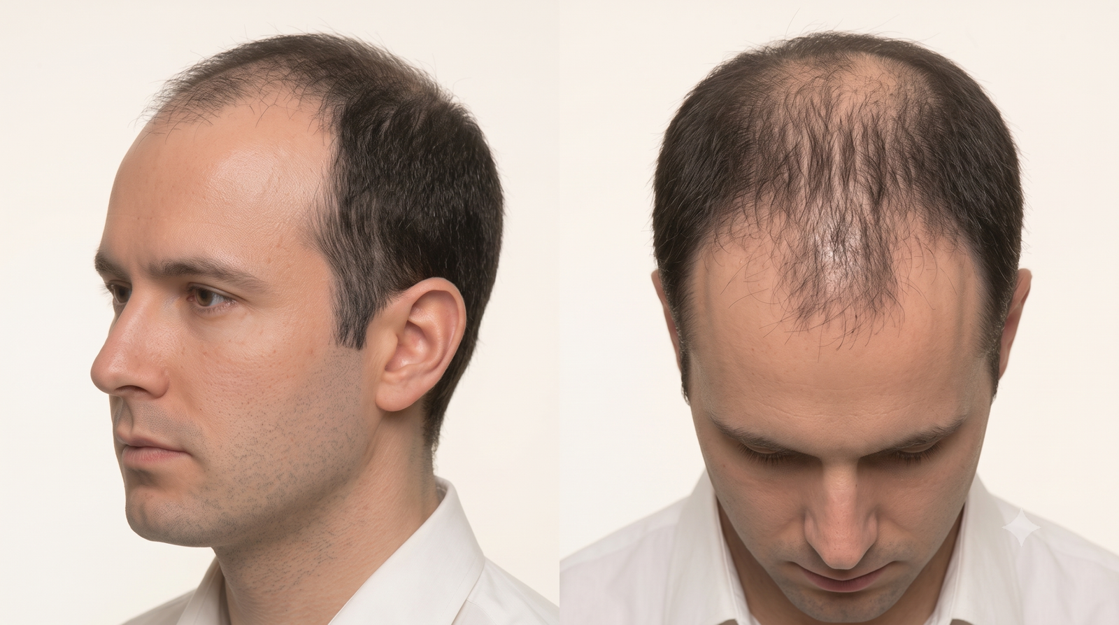 Norwood Scale Stage 5 — bald areas joining at the front and crown