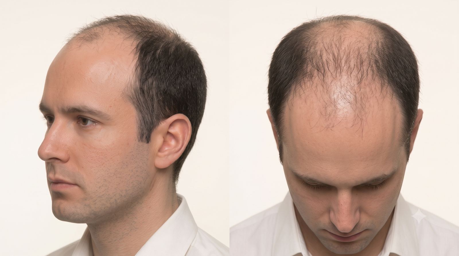 Norwood Scale Stage 6 — only a band of hair remains around the sides